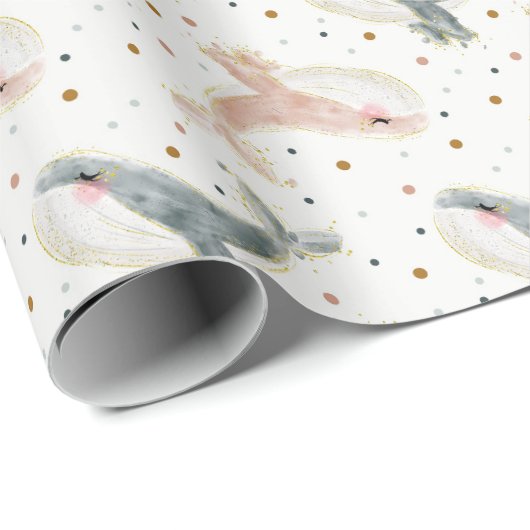 Pastel Little Whale Gender Neutral und Polka Dots Geschenkpapier (Rolleneckpunkt)