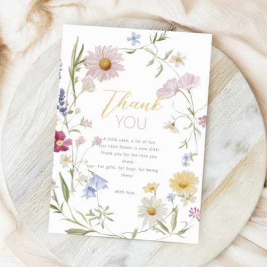 Pastel Little Wildblume Girl 1. Geburtstag Dankeskarte