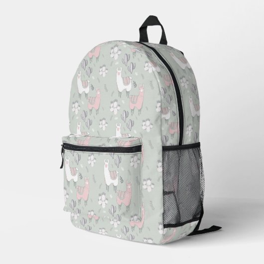 Pastel Llama Pattern Bedruckter Rucksack (Rückseitige Ecke Rechts)