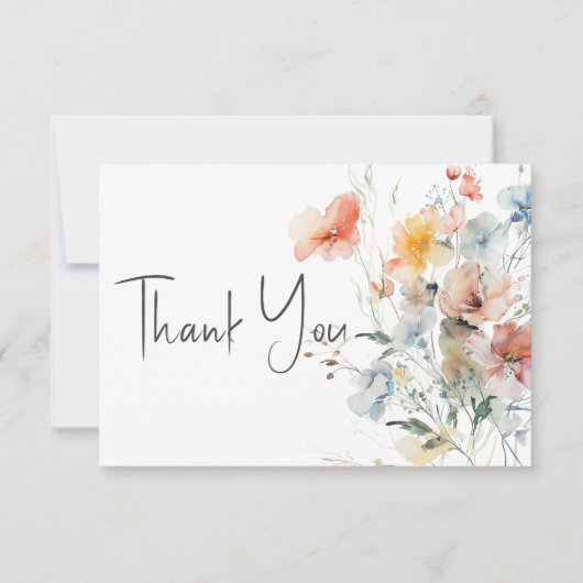 Pastel Loose Wildblumen Moderne Hochzeit Dankeskarte (Vorderseite)