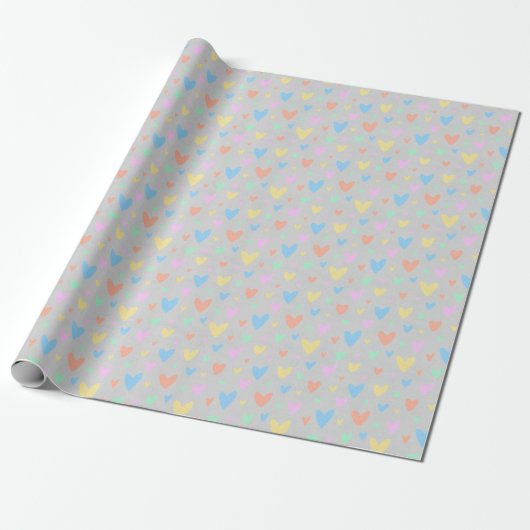 Pastel love Heart Pattern Gift Wrap Geschenkpapier (Ungerollt)