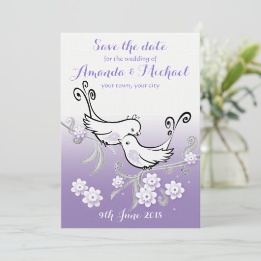 Pastel lovebirds Hochzeit Speichern Sie das Datum  Save The Date (Stehend Vorderseite)
