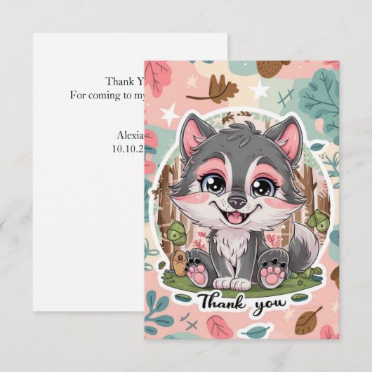 Pastel Lovely Wolf Dankeskarte (Vorne/Hinten)