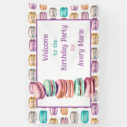 Pastel Macaron Cookie Willkommen bei der Geburtsta Banner (Vertikal)