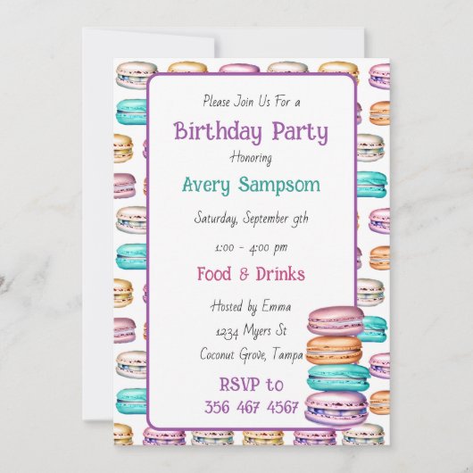 Pastel Macaron Geburtstagsparty Einladung (Vorderseite)