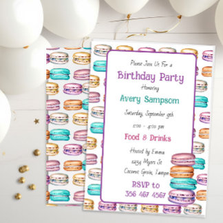 Pastel Macaron Geburtstagsparty Einladung