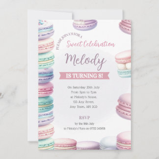 Pastel-Macarons-Geburtstagseinladung Stapel der Sü Einladung