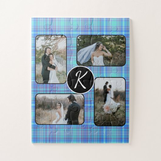 Pastel Madras Kariert Spring Gingham Blue Aquamari Puzzle (Vertikal)