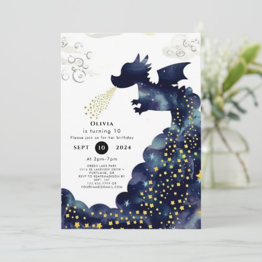 Pastel Magic Dragon Birthday Einladung (Stehend Vorderseite)