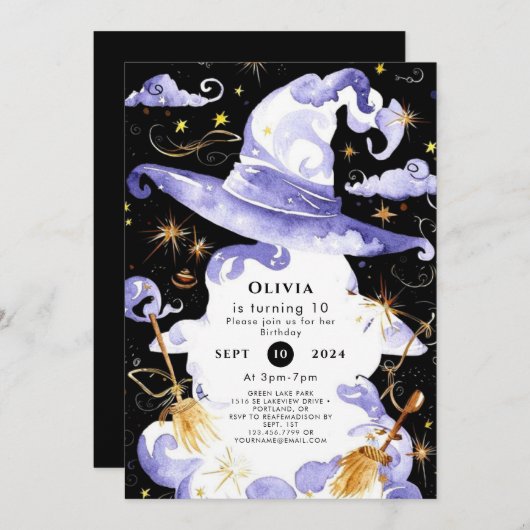 Pastel Magic Fun Wizard Geburtstag Einladung (Vorne/Hinten)