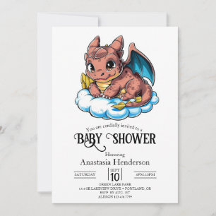 Pastel Magical Digital Dragon Baby Dusche Einladung