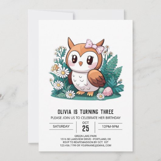 Pastel Magical Digital Owl Geburtstag Einladung (Vorderseite)