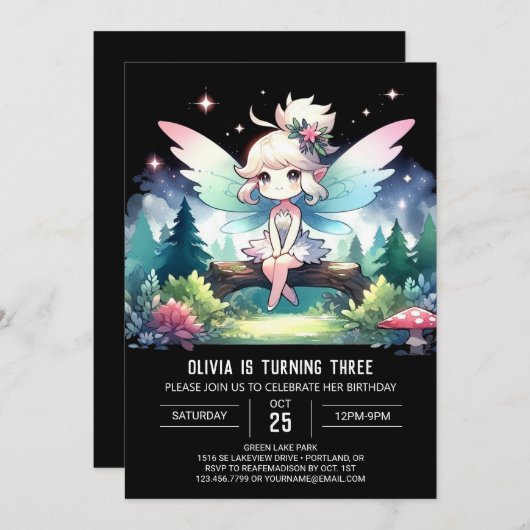 Pastel Magical Fairy Birthday Einladung (Vorne/Hinten)