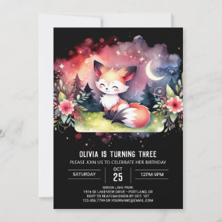Pastel Magical Fox Geburtstag digital Einladung