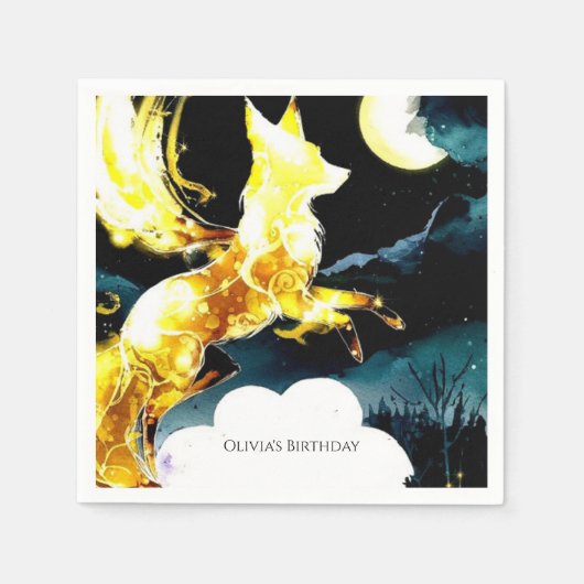 Pastel Magical Fox Geburtstag Serviette (Vorderseite)