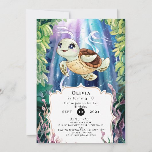 Pastel Magical Kids' Turtle Geburtstag Einladung (Vorderseite)