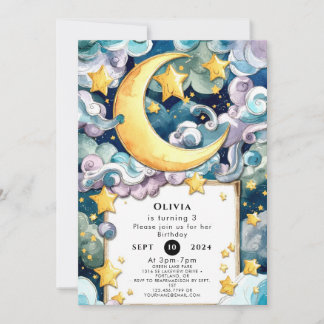 Pastel Magical Moon Birthday Einladung