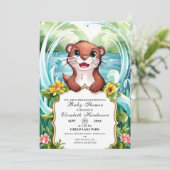 Pastel Magical Otter Baby Dusche Einladung (Stehend Vorderseite)