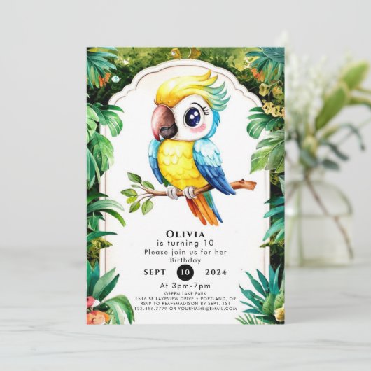 Pastel Magical Parrot Birthday Einladung (Stehend Vorderseite)