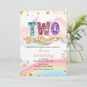 Pastel Magical Two The Moon Birthday Einladung (Stehend Vorderseite)