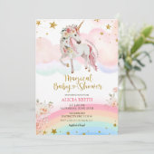 Pastel Magical Unicorn Baby Shower Einladung (Stehend Vorderseite)