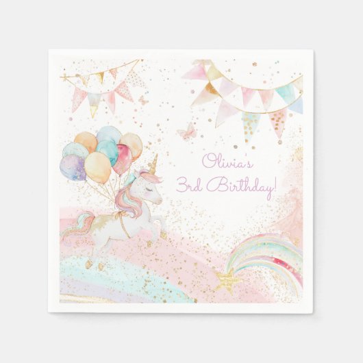 Pastel Magical Unicorn Rainbow Birthday Party Serviette (Vorderseite)