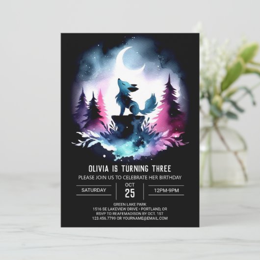 Pastel Magical Wolf Geburtstag Einladung (Stehend Vorderseite)