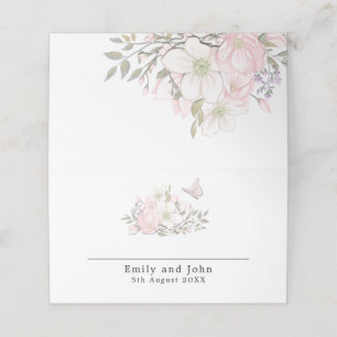 Pastel Magnolias Butterfly Namen Datum Hochzeit Platzkarte