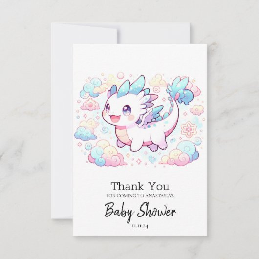 Pastel Majestic Dragon Baby Dusche Dankeskarte (Vorderseite)