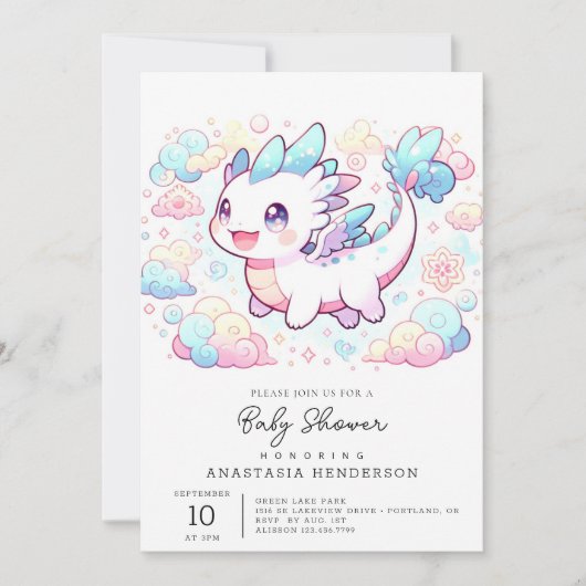 Pastel Majestic Dragon Baby Dusche Einladung (Vorderseite)