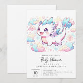 Pastel Majestic Dragon Baby Dusche Einladung (Vorne/Hinten)