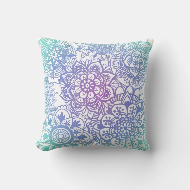 Pastel Mandala Muster Floral Wasserfarbe Kissen (Vorderseite)
