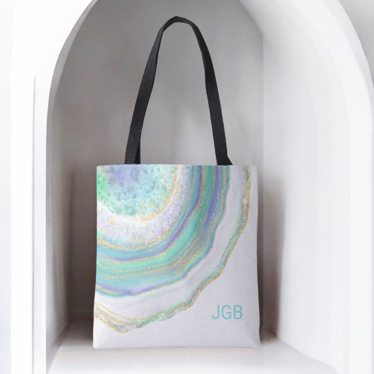 Pastel-Marble-Agate-Muster mit Monogramm Tasche