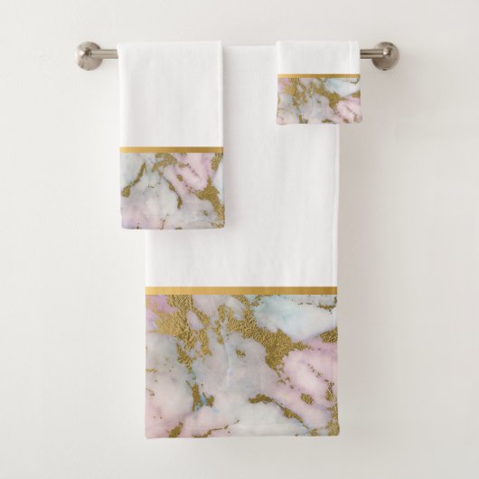 PASTEL MARBLE GOLD BADEZIMMER TOWEL SET (Insitu)
