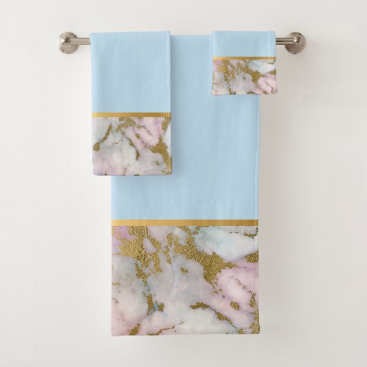 PASTEL MARBLE GOLD BLUE BADEZIMMER TOWEL SET (Insitu)