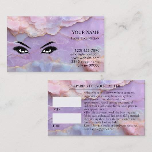 Pastel Marble Lash Before care Appointment Card Terminkarte (Vorne/Hinten)