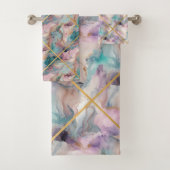 PASTEL MARBLE LILA GRID DESIGN BATH TOWEL SET (Insitu)
