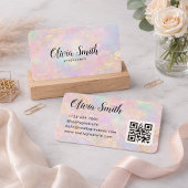 Pastel Marble Script Name and Gold Accents QR Code Visitenkarte