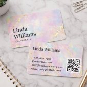 Pastel Marble with Gold Texture QR Code  Visitenkarte