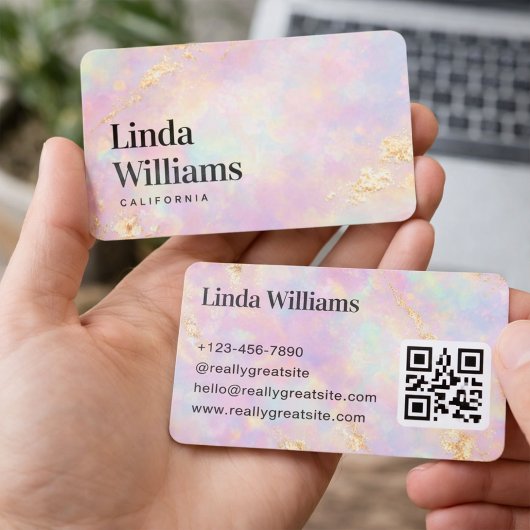 Pastel Marble with Gold Texture QR Code  Visitenkarte