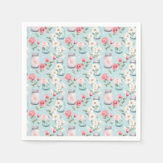 Pastel Mason Jar Floral Nahtloses Geschenk Wrap Serviette (Vorderseite)