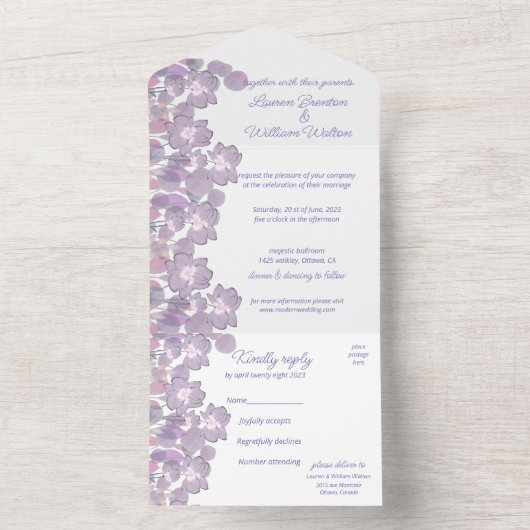 Pastel maul, lila rötlich all in one einladung (Innen Boden)