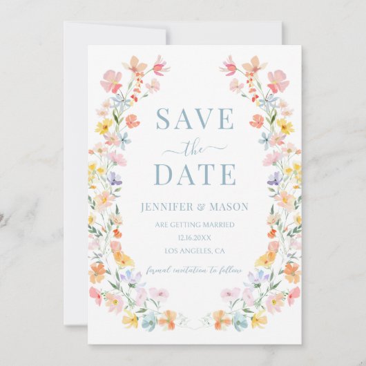 Pastel Meadow Blume Frühjahr Sommer Save the Date Einladung (Vorderseite)