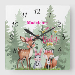 Pastel Meadow Companies: Oh Baby Girl Baby Shower Quadratische Wanduhr