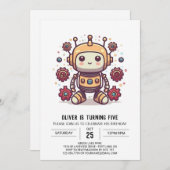 Pastel Mechanischer Niedlicher Roboter Geburtstag Einladung (Vorne/Hinten)