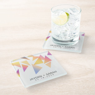 Pastel mehrfarbig Confetti White Wedding Glasuntersetzer