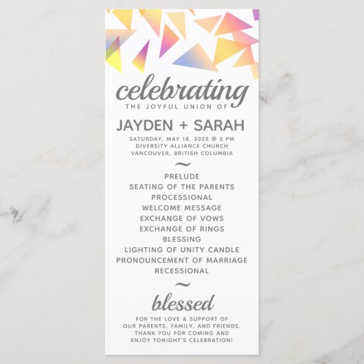 Pastel mehrfarbig Confetti White Wedding Programm (Vorderseite)