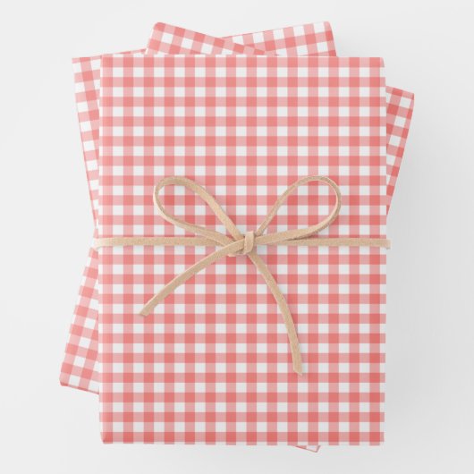 Pastel Melon Orange Gingham Karo Pattern Geschenkpapier Set (Beispiel)