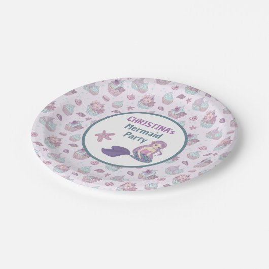 Pastel Mermaid Birthday Party Thema Meer Pappteller (Schrägansicht)