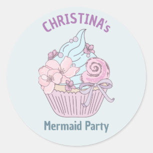 Pastel Mermaid Cupcake Geburtstagsparty Thema Meer Runder Aufkleber